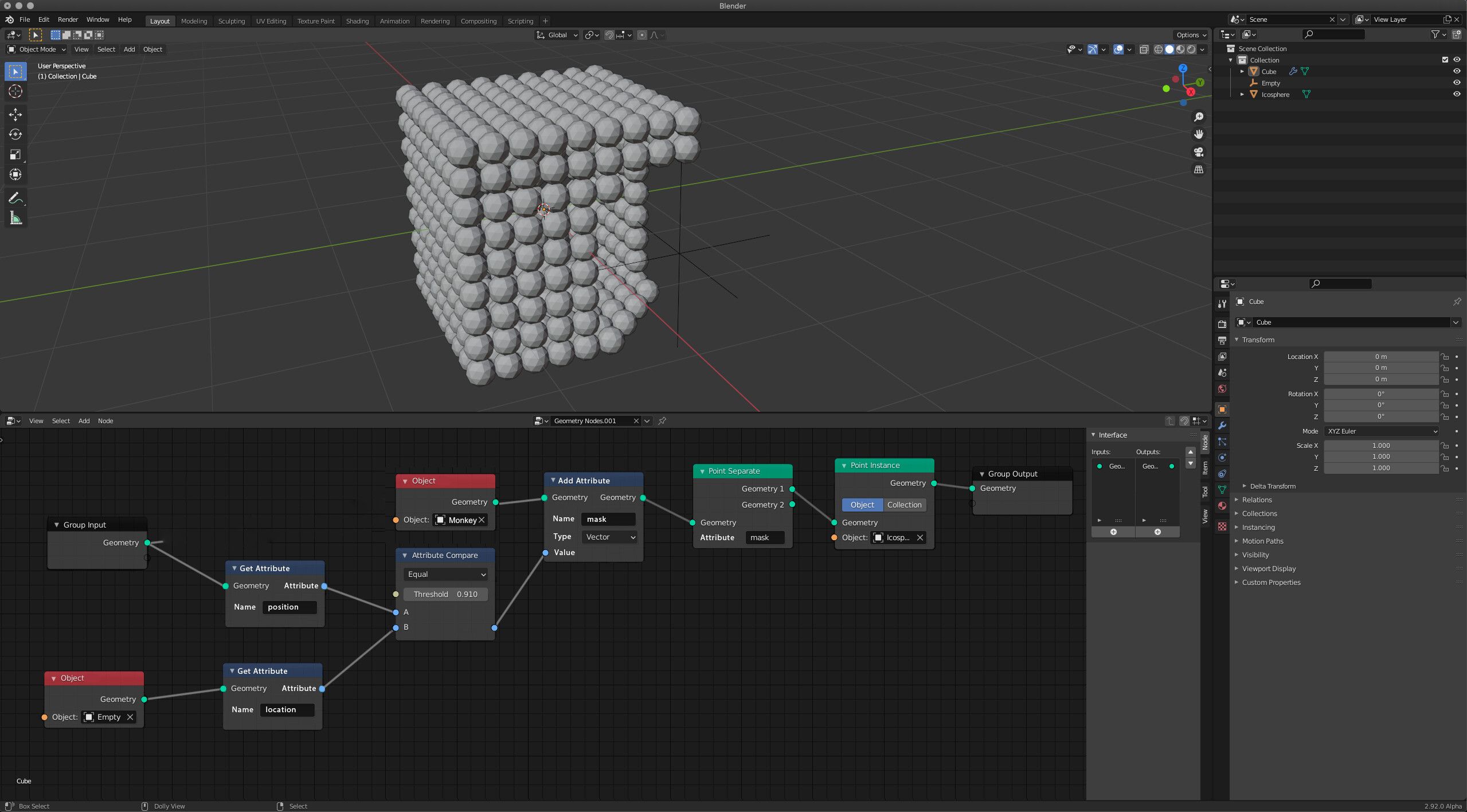 Blender uses nodes to create geometry